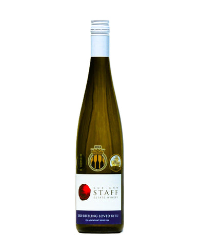 a bottle of 2020 Riesling Loved By Lu on a white background