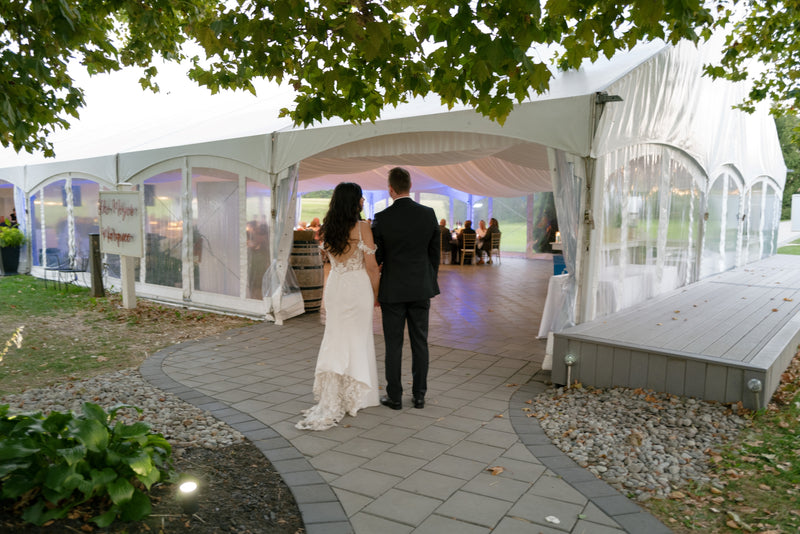 Andrea & Adrian Morning Light Photography walking into the reception