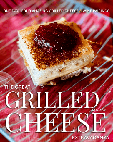 Promotional image for The Great Grilled Cheese Extravaganza at Sue-Ann Staff Estate Winery, November 7 & 8, 2026, featuring a gourmet grilled cheese sandwich.