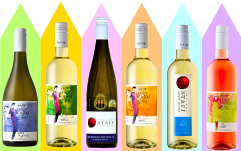 Collage of wine bottles included in The Sunshine Sips Pack